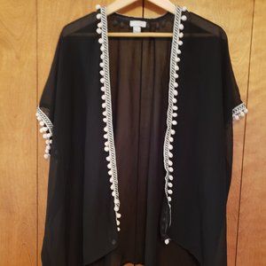 Charming Charlies Black Pom pom Tassel Cover Up